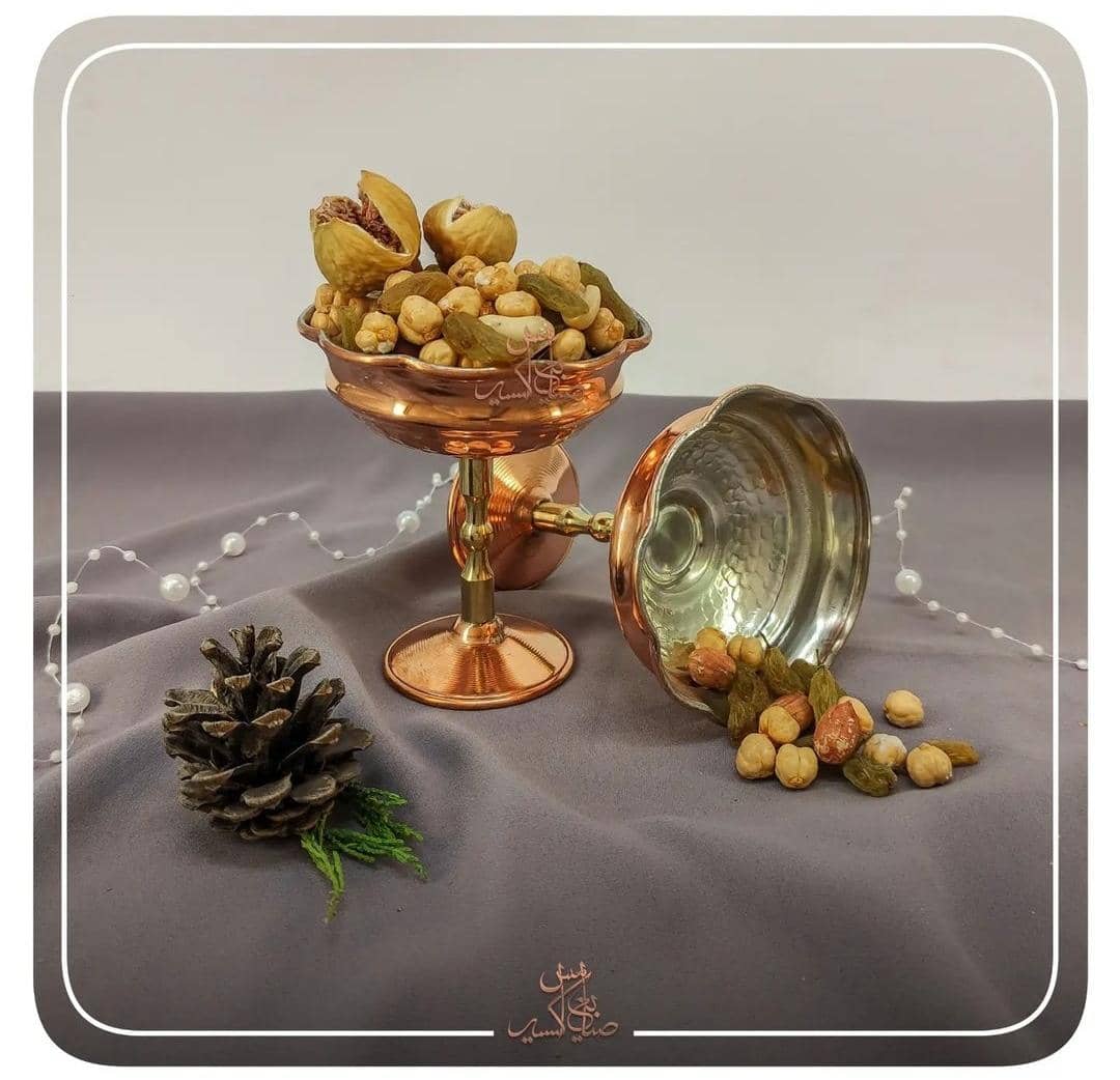 بستنی و آجیل خوری مسی زمرد پایه برنزی طرح1 مجموعه 6 عددی