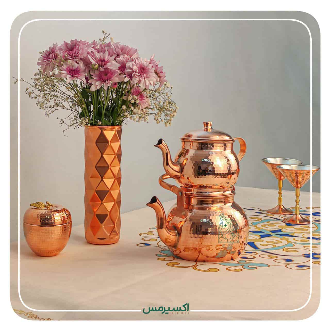 کتری قوری دسته مسی